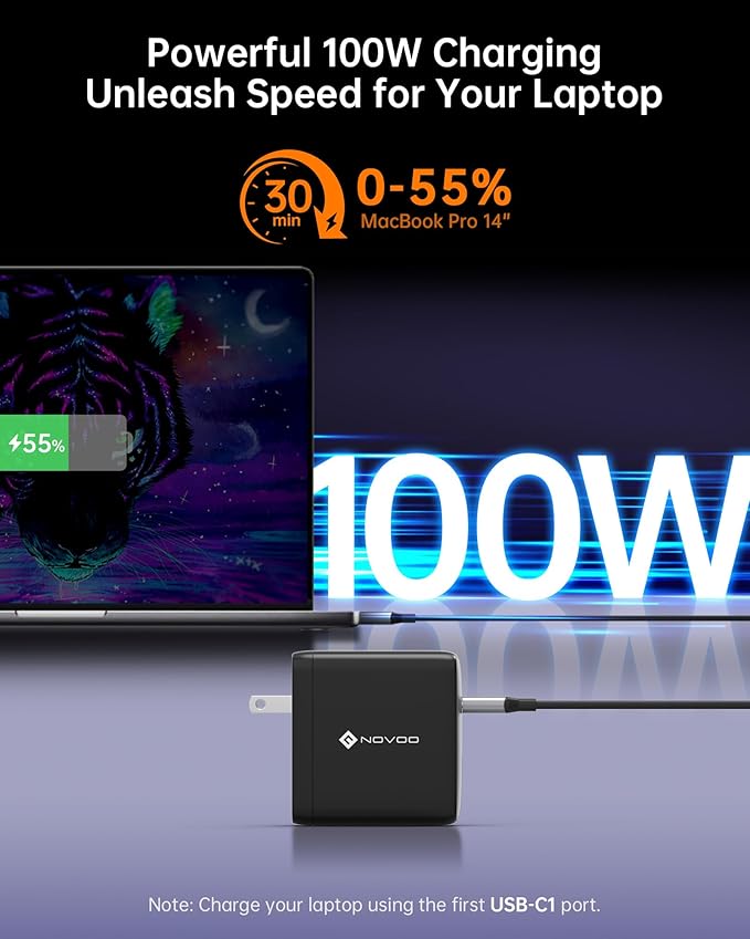 100W USB C Charger, 120W MacBook Pro Charger, 3-Port GaN Fast Charger with PD3.0, PPS, for MacBook pro & Air, ipad Air, iPhone 15, iPad, Laptops and All USB C Device