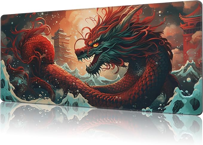 NIYLYNSYN Mouse Pad Large Chinese Traditional Dragon Non-Slip Gaming Desk Mat with Stitched Edge Laptop Keyboard Desk Pad for Work Home Gaming (35.4 x 15.7 Inches)