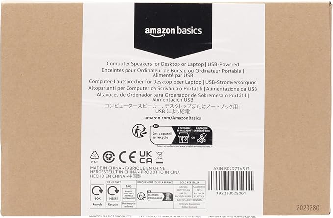 Amazon Basics USB-Powered Computer Speakers with Volume Control for Desktop or Laptop PC, Compact Size, Headphone Jack, Portable, Plug-N-Play, Black