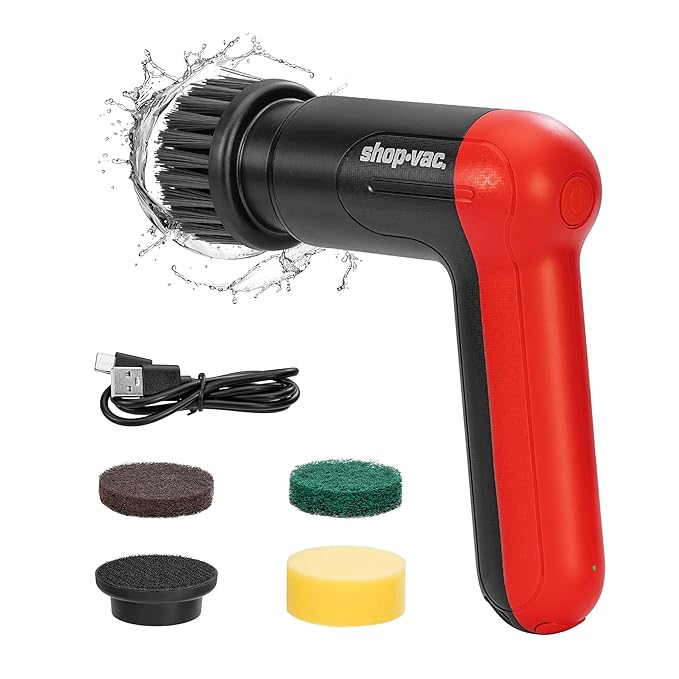 Shop-Vac Cordless Spin Scrubber, 2-Speed (180/240RPM) Electric Cleaning Brush with 5 Multi-Surface Heads, 2000mAh Battery, 60-Min Runtime, for Kitchen & Bathroom