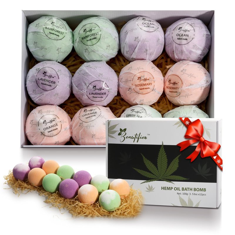 Beautifier Life Hemp Oil Bath Bombs Gift Set Natural Refreshing Bubble Bath Kit with 6 Relaxing Scents Made from Pure Essential Oil for Bubble and Spa Bath, Birthday Mother's Valentine's Day Gifts