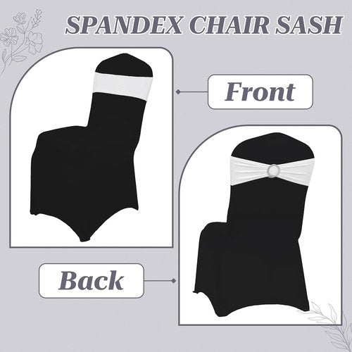 MDS Spandex Chair Sashes - Premium Stretch Covers with Buckle Slider for Weddings & Events | Pack of 25 - White