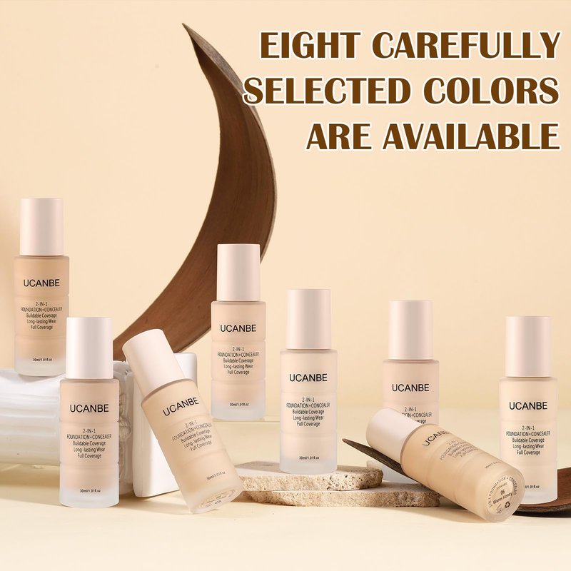 UCANBE 2-IN-1 Foundation + Concealer, Full Coverage Long-Lasting Matte Makeup for Normal, Combination and Oily Skin, Buildable Waterproof Formula with Hyaluronic Acid （01 Fair Ivory）
