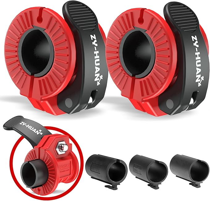 ZY-HUAN Pro Barbell Clips 1 inch Barbell Clamps 0.9-1.18inch Quick Release Weight Clips for Bars Multi-Size Adjustable Olympic Barbell Clamps (Red+Black)