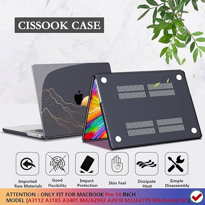 CISSOOK Compatible with MacBook Pro 14 inch 2026-2021 Release M5 M4 M3 M2 M1 Chip A3434 A3112 A3185 A3401 A2918 A2992 A2779 A2442, Hard Shell Case with Keyboard Cover&Screen Protector, Sun & Mountain