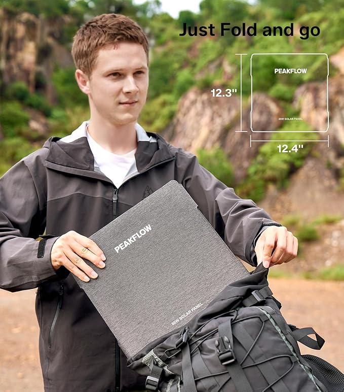 65W Solar Panel,Foldable Portable Solar Panel,25.4% High-Efficiency, PD 45W USB-C Port,QC3.0 USB-A Port,DC5521 Output, Folding IP 68 Waterproof Solar Panels with Carabiners for Camping