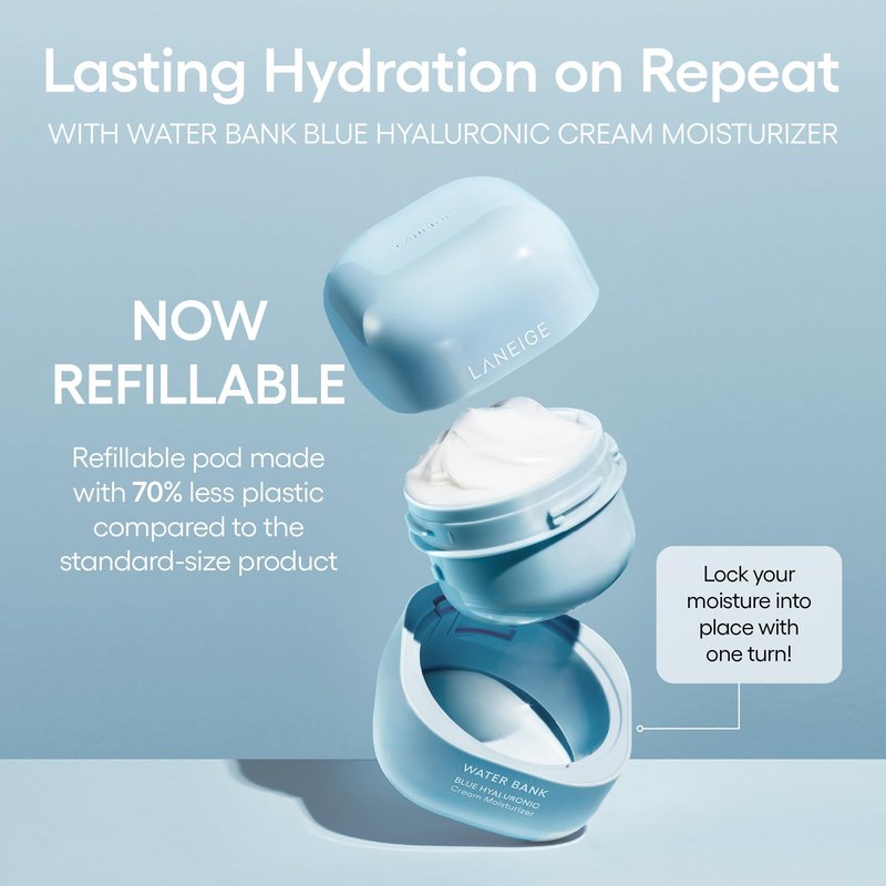 LANEIGE Water Bank Cream Moisturizer & Refill Duo Set: Hydrating Korean Face Cream with Squalane & Ceramide for Skin Barrier Support, Dermatologist-Tested