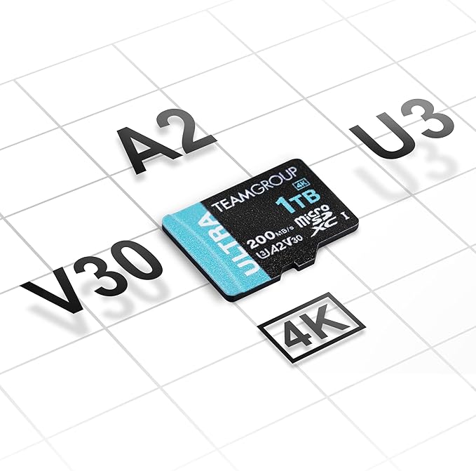 TEAMGROUP A2 Ultra Card 128GB MicroSDXC UHS-I U3 A2 V30, R/W up to 200/80MB/s for Nintendo-Switch1, Steam Deck, Gaming Devices, Tablets, Smartphones, 4K Shooting, with Adapter TULMSDX128GIA2V3022503