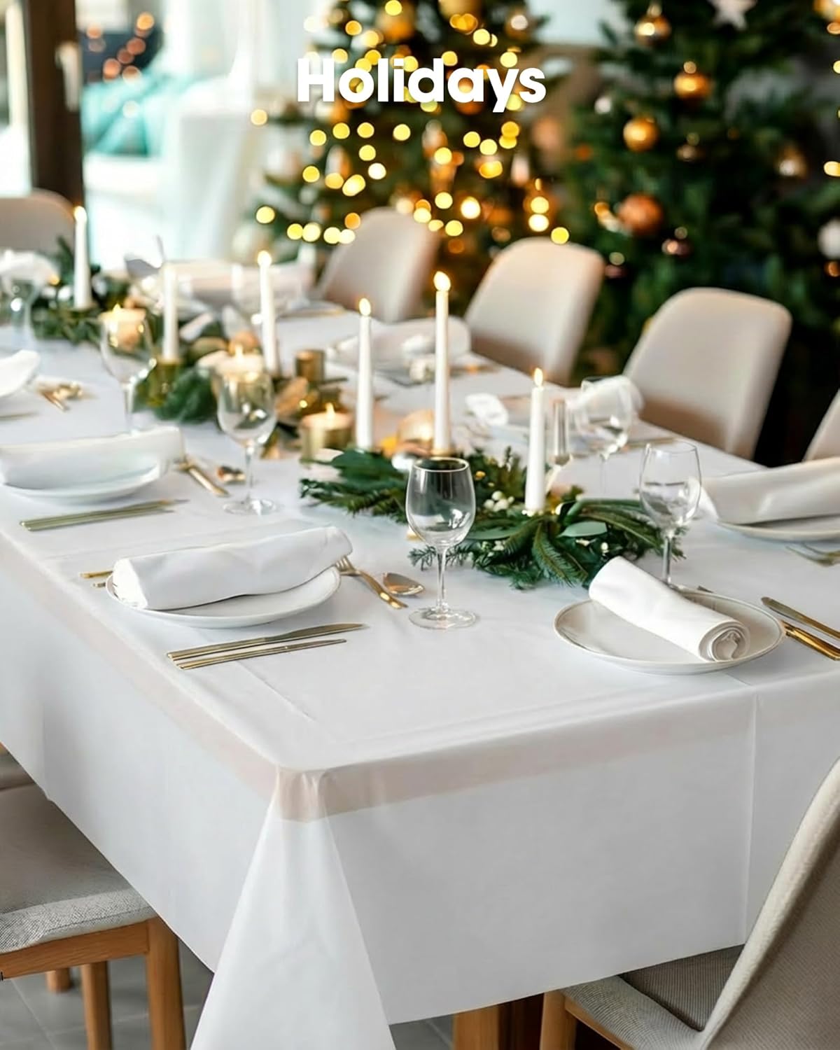 Pureegg Disposable Plastic Tablecloths - 20 Pack, 54 x 108 Inch, Sturdy & Leakproof for Parties, Weddings, Picnics | White