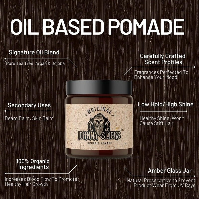 Johnny Slicks Oil-Based Pomade - Organic Hair Styling for Men | Low to Medium Hold, 4 Ounce