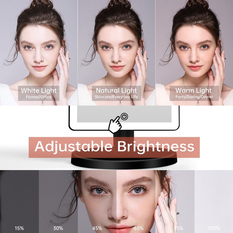FUNTOUCH Large Lighted Makeup Mirror with Lights, 3 Color Lighting Modes Light Up Mirror with 88 LED, 10X Magnification and 360° Rotation Touch Screen Tabletop Cosmetic Vanity Make Up Mirror (Black)