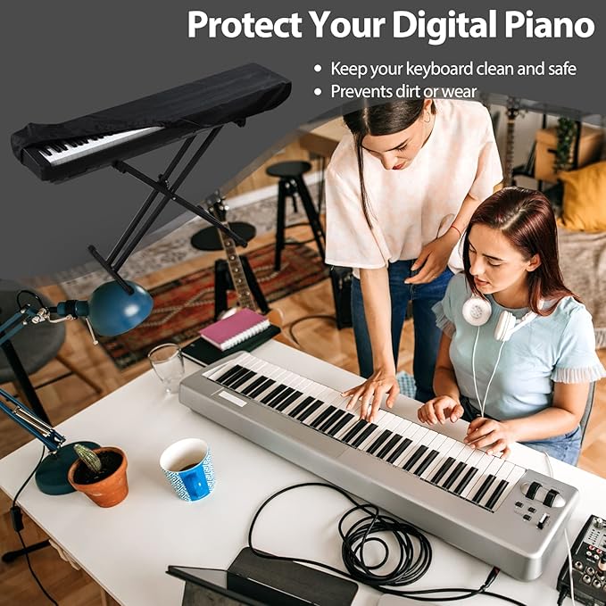 YNester 88 Keys Piano Keyboard Dust Cover -Adjustable Protective Covers Dust & Dirt Proof, Full Cover Elastic Cord Lock Easy Installation for Yamaha, Casio, RockJam,Alesis Digital Pianos