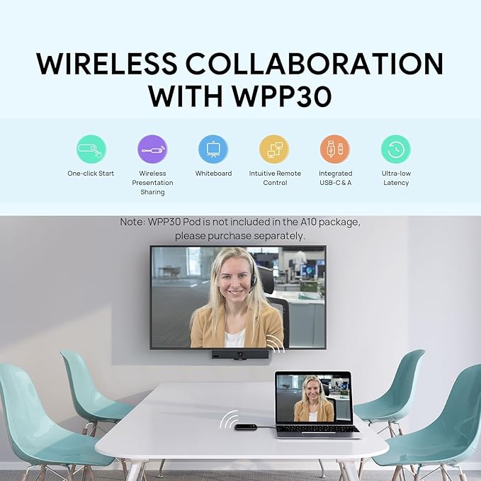 Yealink MeetingBar A10 4K Video Conference Room System with 120 Wide Angle Camera AI Auto Framing Conference Webcam with 8 Mics Arrays Speaker Tracking Noise Cancellation Teams Zoom Certified