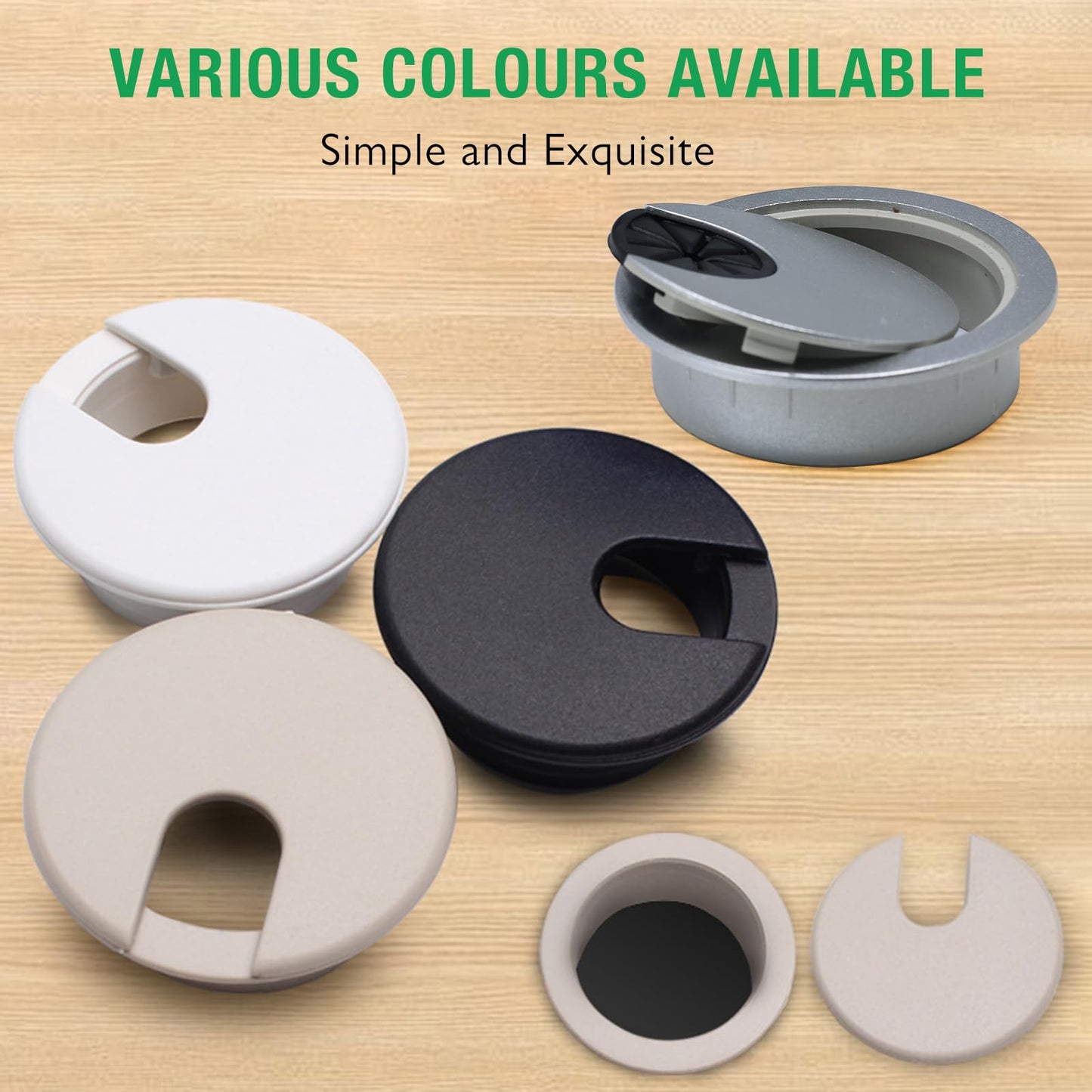 EASYEAH 2 Pcs Desk Grommet 1-3/8" / 35 mm, Desk Cord Hole Cover, Cable Grommet ABS Plastic, Desk Hole Grommet for Home & Office Pc, Detachable Cable Cord Organizer-White