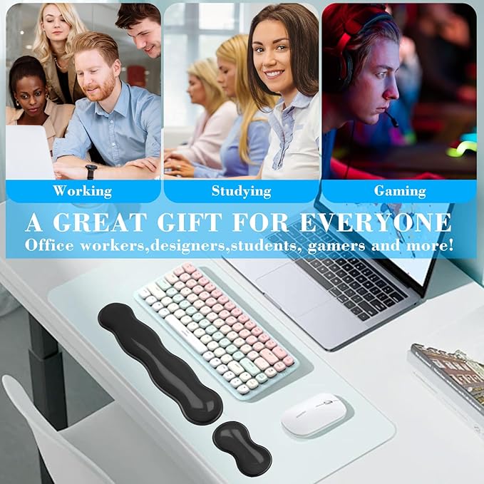 ABRONDA Gel Wrist Rest for Keyboard and Mouse, Wrist Rest for Keyboard, Mouse Wrist Support, Pain Relief, Cool Touch, Non-Skid, Keyboard and Mouse Wrist pad Set