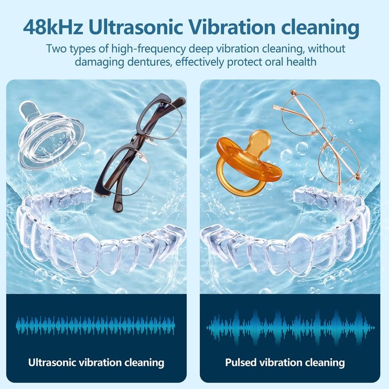 500ML Capacity 48kHz, Updated Version Ultrasonic Retainer Cleaner, Multi-Functional Cleaner Machine For Dentures, Mouth Guards, Braces, Toothbrush, Jewelry, Glasses with Alam Clock Function (black)