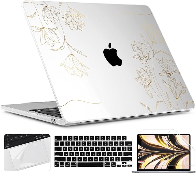 TWOLSKOO for MacBook Air 13 inch Case M5 2026 M4 2025 M3 M2 2024-2022 A3449 A3240 A3113 A2681, Plastic Hard Shell & Keyboard Cover & Screen Film for MacBook Air 13.6 inch Case, Florals X449