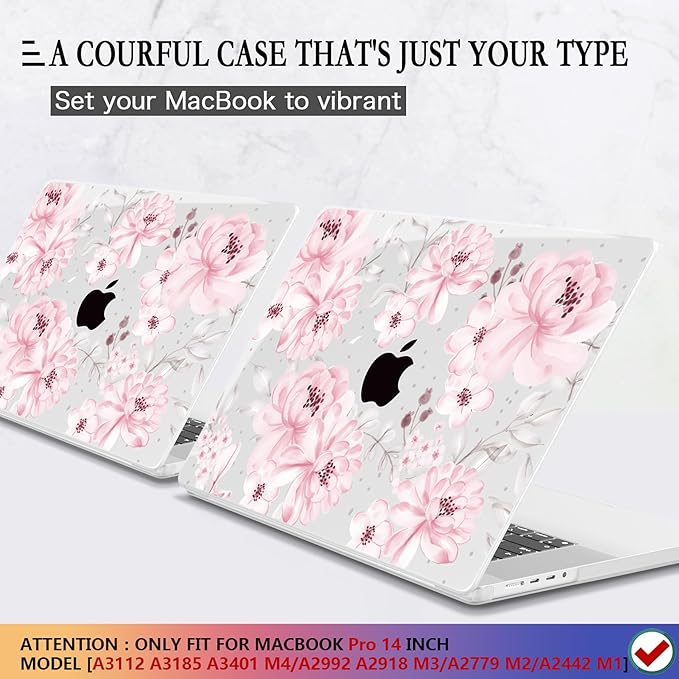 CISSOOK Compatible with MacBook Pro 14 inch 2026-2021 Release M5 M4 M3 M2 M1 Chip A3434 A3427 A3426 A3112 A3185 A3401, Hard Shell Case Keyboard Cover Screen Protector, Cute Pink Flower