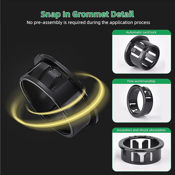 EASYEAH 1-3/8"(35mm) Black Snap-in Knockout Insulating Bushing Grommets, Plastic Cable Hole Grommet for Wiring, Round Nylon Snap in Locking Electrical Wire Cord Hose, Tubing Bushings Grommets, 20pcs