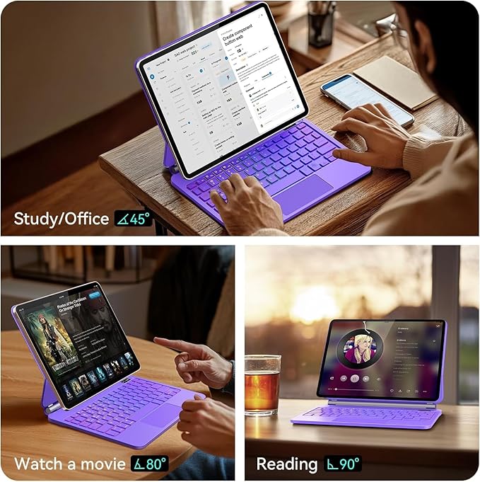 Keyboard Case for iPad Air 13 inch (M3 2025/M2, 2024),iPad Pro 12.9 inch (3/4/5/6th Gen) Magic Magnetic Backlit Keyboard Case with Multi-Touch Trackpad- Easy-Set Floating Cantilever Stand (Purple)