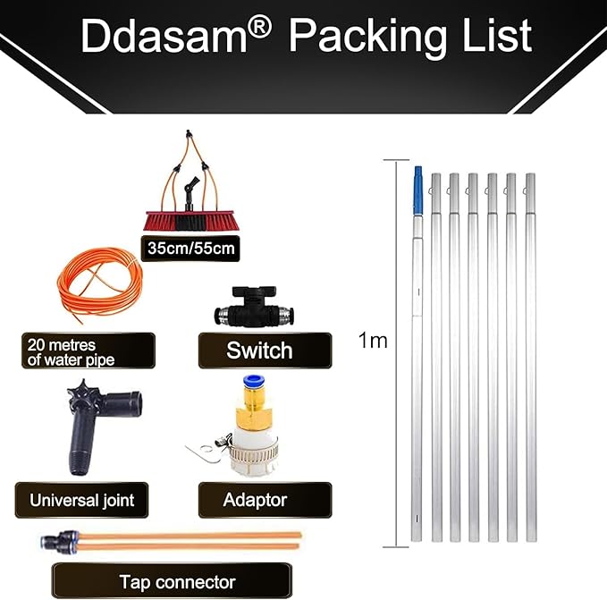 Water Fed Telescopic Window Cleaning Pole Kit 5m/17FT Extendable Brush for Solar Panel Washing Conservatory Roof Cleaning Equipment
