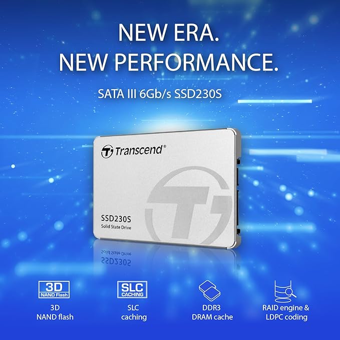 Transcend SSD230 256GB 2.5" SATA III 6Gb/s Internal SSD with DRAM, Up to 530MB/s, for PS4/ PCs/Laptops, Desktops/Notebooks, 3D TLC Internal Solid State Drive with SLC Cache, RAID Engine, LDPC Coding
