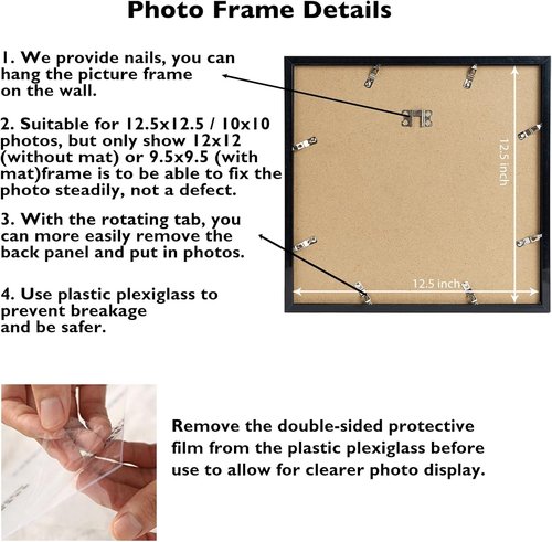 JCJMY 9 Pack Vinyl Record Frames - 12.5x12.5 with 10x10 Mat for Album Cover Display | Black