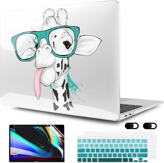MEEgoodo for MacBook Air 13 inch Case 2021 2020 2019 2018 Released A2337 M1 A2179 A1932 with Touch ID, Plastic Hard Shell & Keyboard Cover Compatible with MacBook Air 13.3, Funny Giraffe