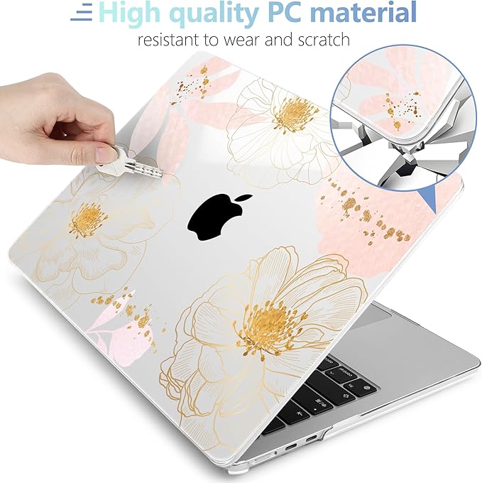 MEEgoodo Case for M5/M4/M3/M2 MacBook Air 13 inch 2026 2025 2024 2022, Fit Model A3449/A3240/A3113/A2681, Case Compatible with MacBook Air 13.6-inch, Tropical Pink Flowers