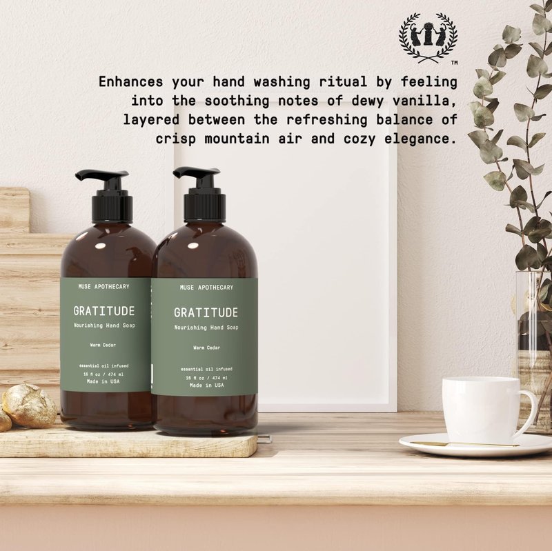 Muse Apothecary Hand Ritual - Botanical Collection - Aromatic and Nourishing Hand Soap, Infused with Natural Aromatherapy Essential Oils - 16 oz, Warm Cedar, Pack of 3