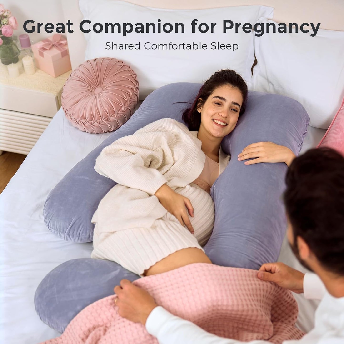 Momcozy U Shaped Pregnancy Pillow - Full Body Maternity Support for Back, Legs & Belly | 57 Inch, Grey