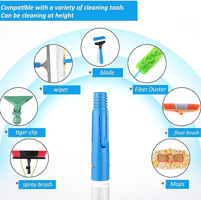 Long Pole Window Cleaning Equipment extendable Conservatory roof Cleaner Suitable for photovoltaic Panel Cleaning with Water Hole Large Brush Head 7poles 55brush Head