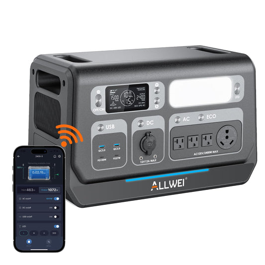 ALLWEI 2400W LiFePO4 Power Station, 2048Wh Solar Generator with 1500W AC Charging &1200W Solar Charging, Expandable to 10.24kWh, with Pure Sine Wave AC Outlets for Home Backup, Power Outages & Camping