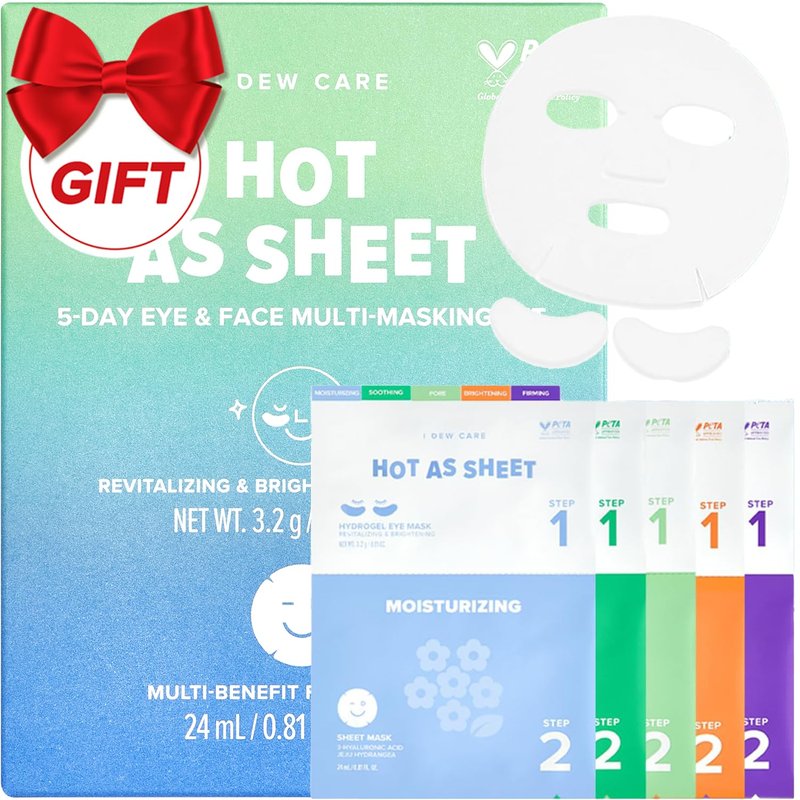 Collagen Sheet Mask Variety Pack - Hydrating Korean Face Masks with Eye Patches | 5-Day Skincare Set