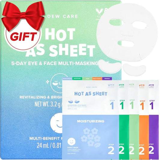 Collagen Sheet Mask Variety Pack - Hydrating Korean Face Masks with Eye Patches | 5-Day Skincare Set