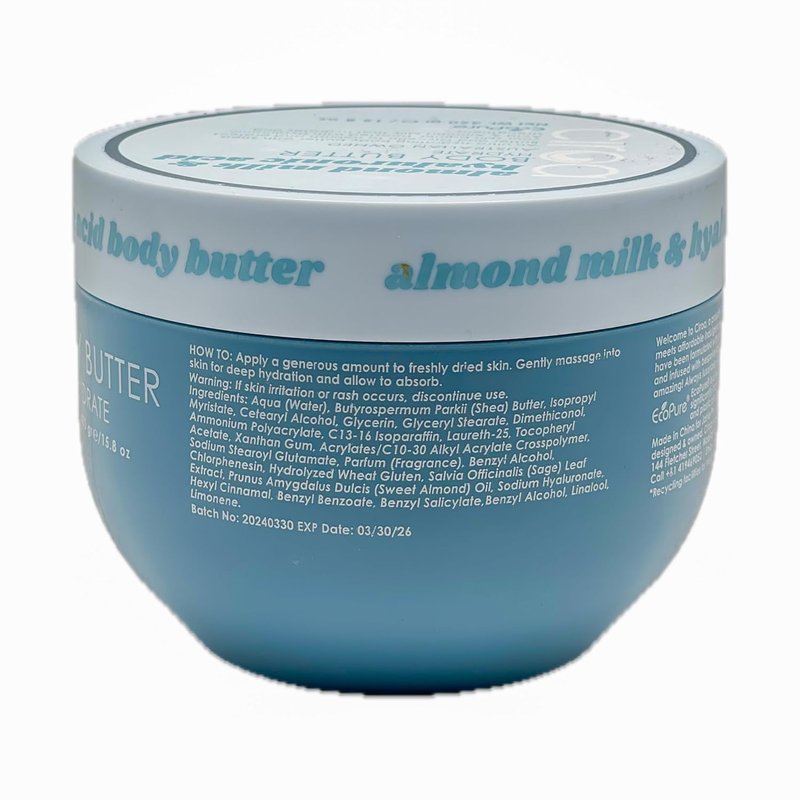 Ciroa Ultra-Hydrating Body Butter - Shea Butter & Glycerin | Almond Milk & Hyaluronic Acid, 15.8 oz