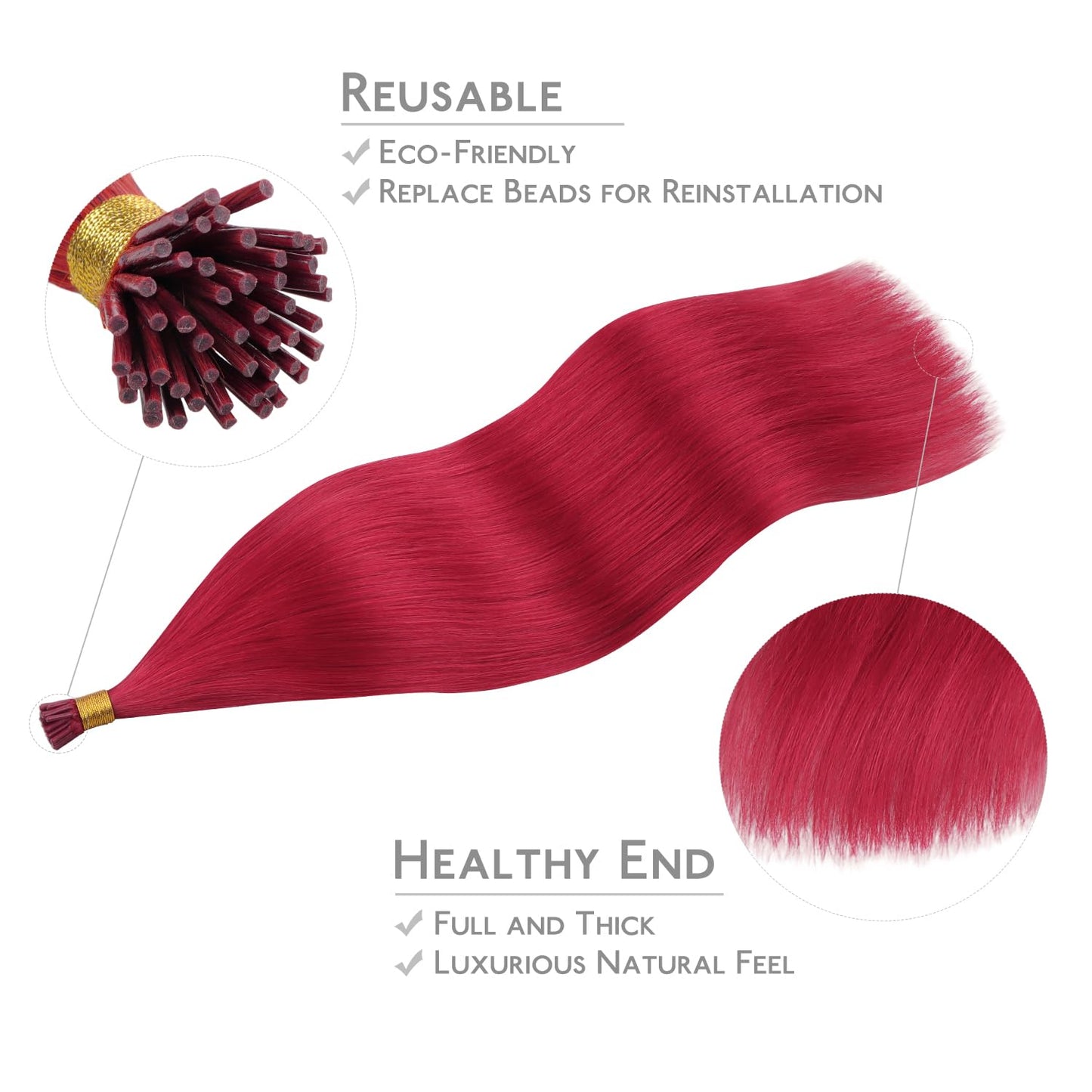 WENNALIFE I Tip Hair Extensions Human Hair, 50g 100s 14 Inch Red Remy Itip Human Hair Extensions Invisible Itips Straight I Tips Fusion Extensions Real Human Hair