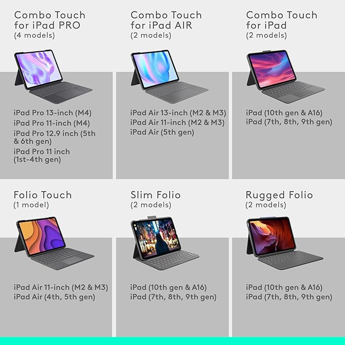 Logitech Combo Touch iPad Air 13-inch (M2, M3 & M4) (2024, 2025 & 2026) Keyboard Case - Detachable Backlit Keyboard with Kickstand, Comfortable Typing, Multi-use Mode - Midnight Black