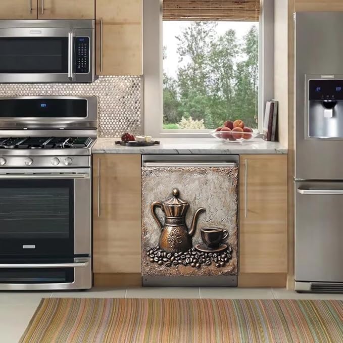 Retro Coffee Magnetic Dishwasher Cover for Kitchen Decorative, Coffee Lover Dishwasher Refrigerator Magnets Decor, Dish Washer Magnet Covers for The Front 23" x 26"