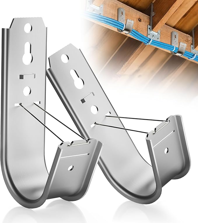 Dabolang 40 Pack J Cable Hook with Retainer Clip, 2-Inch Heavy Duty Wall Mount J-Hooks,J-Hook for Hanging Cable & Wire,Cable Hooks for Structured Cabling and Cable Management