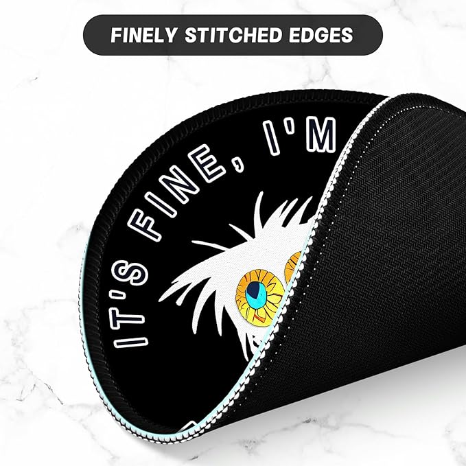 ITNRSIIET Round Mouse Pad with Stitched Edge Premium-Textured Waterproof Non-Slip Rubber Base Desktop Protection Mat Diameter 8.7 inches, Funny Cat