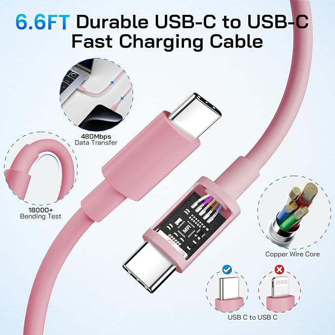 30W USB C i Phone 17 16 15 Charger Fast Charging, 2PACK Wall Charger for iPhone 16 15 Pro Max Charger Cord 6.6FT Fast Type C Block for iPhone 17 Pro Max/17 Air/16/15 Plus/15 Pro Max,i Pad Pro, Pink