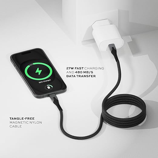 Statik MagStack USB to USB C Cable, A to Type C Charger Fast Charging Phone Charger Cord, On The Go Magnetic Charging Cable for Car, Compatible with iPhone, iPad & Android, 27W 3FT, 3-Pack