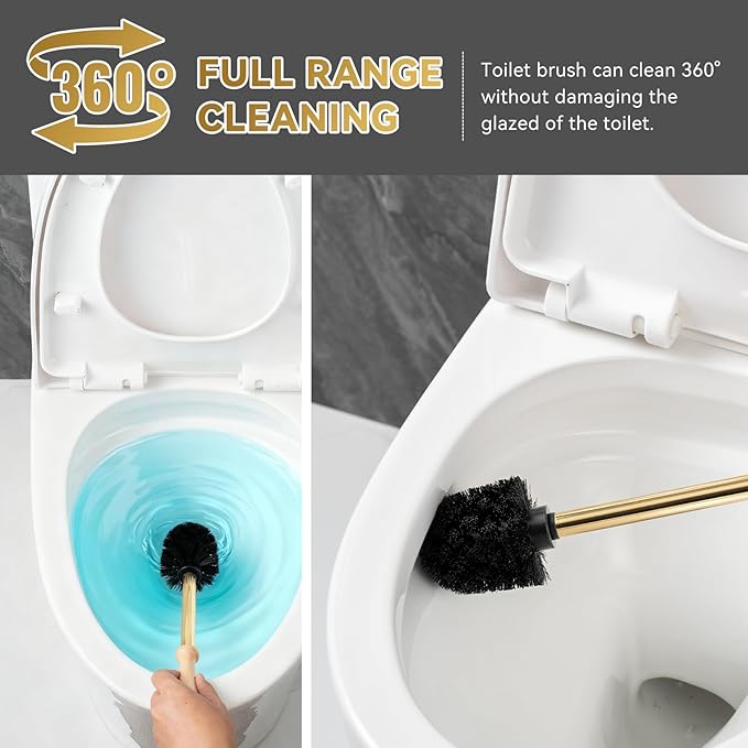 Turtle Base Toilet Brush Set - Gold Ceramic Toilet Scrubber Brush 7.5â Bowl Cleaner with Ergonomic Handle, Mini Cute Bathroom Cleaning Brush - Bathroom Decor