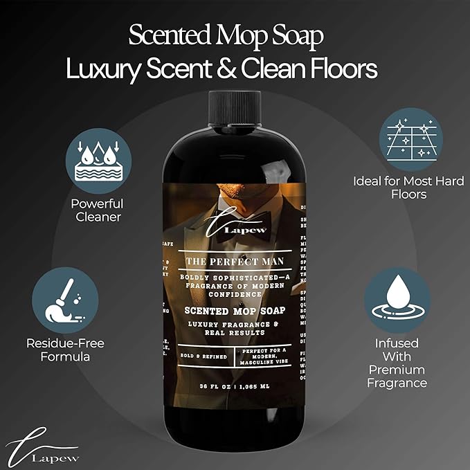 Lapew The Perfect Man Scented Cleaning Bundle | Carpet Deodorizer Powder (16 oz) & Mop Soap Concentrate (36 oz) | Pet-Friendly Odor Eliminator