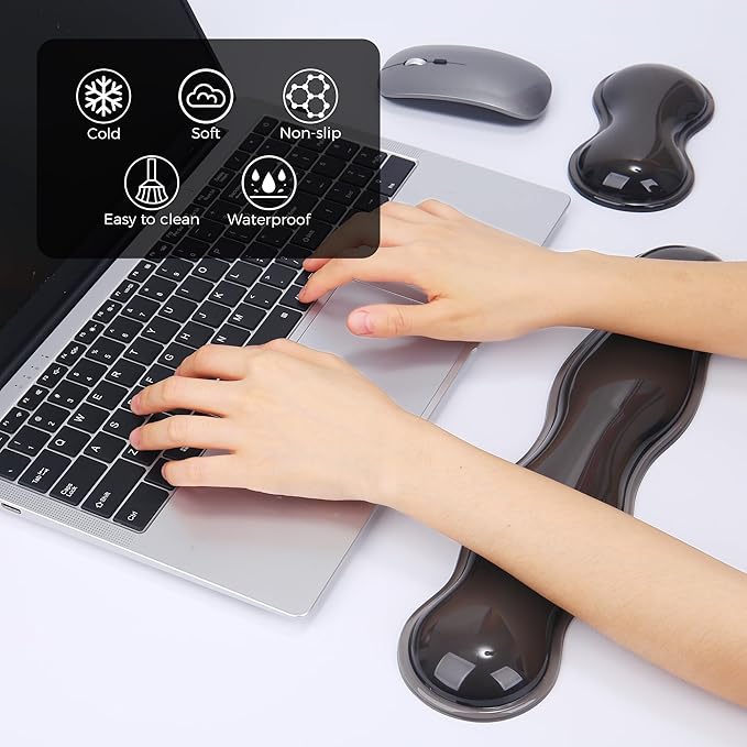 ABRONDA Gel Wrist Rest for Keyboard and Mouse, Wrist Rest for Keyboard, Mouse Wrist Support, Pain Relief, Cool Touch, Non-Skid, Keyboard and Mouse Wrist pad Set