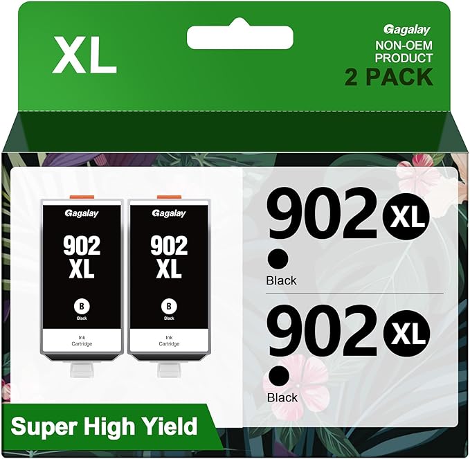 Gagalay 902XL Ink Cartridges for HP Printers Replacement for HP 902XL Black Ink Cartridge High-Yield Works for 6958 6962 6950 Pro 6978 6968 6975 Printer T6M14AN 2-Pack, Upgraded Chip Version