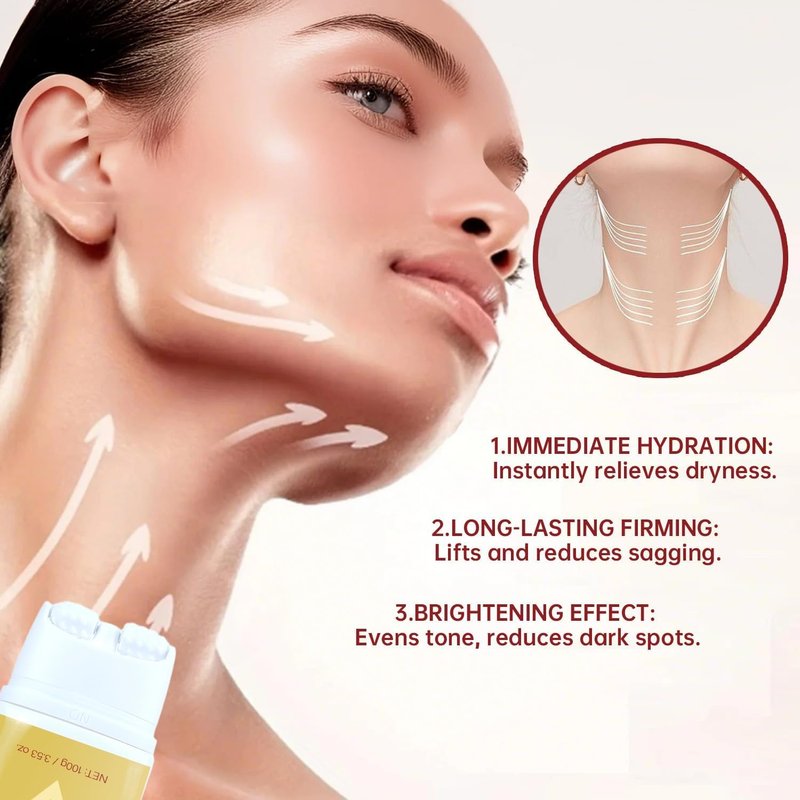 Mtmult AH-8 Firming Neck Cream - Anti-Aging Neck Tightening Cream with Roller Applicator - Reduces Sagging Skin & Fine Lines - Hydrating for Dry Winter Skin - For Women & Men (2PC)