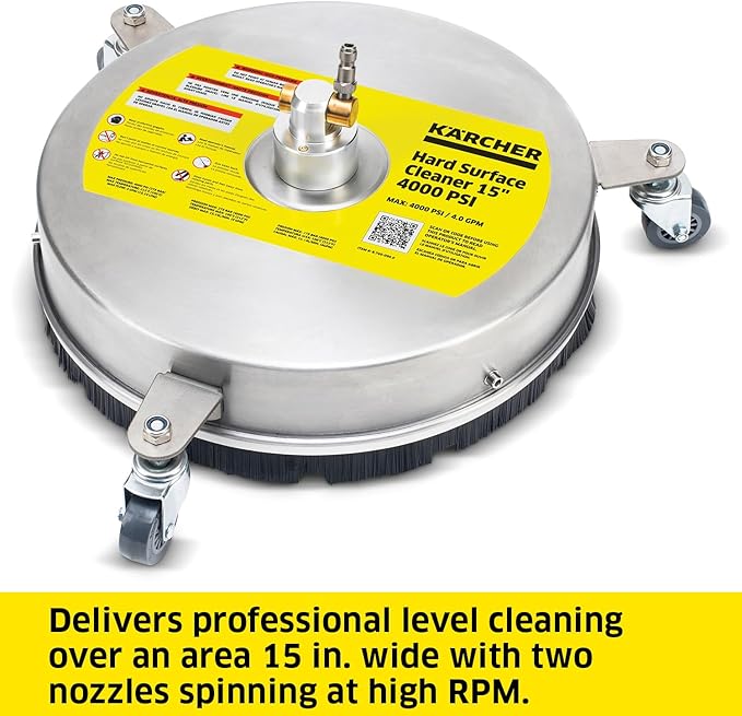 KÃ¤rcher Pressure Washer Surface Cleaner 15", 3 Wheels, Stainless Steel, Quick Connect, 4000 PSI, Ideal for Driveways, Patios, Decks, Sidewalks