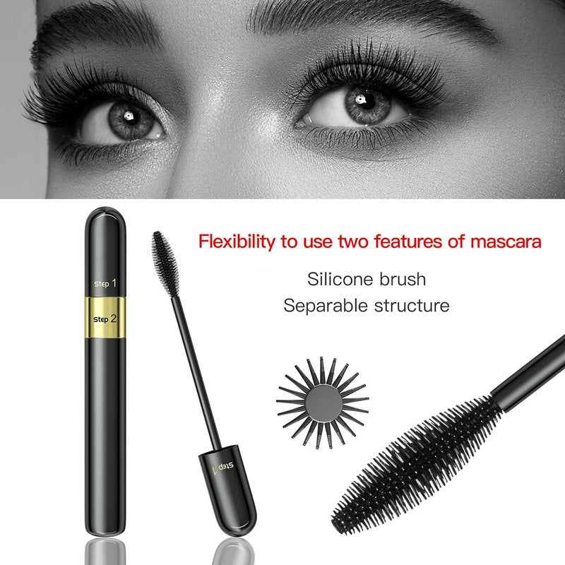 Tiejdhr Telescopic Tubing Mascara, 2 in 1 Vibely Long-Lasting Waterproof & Smudge-Proof 4D Silk Fiber, Volume and Length Black No Flaking and No Clumping (Pack of 1)